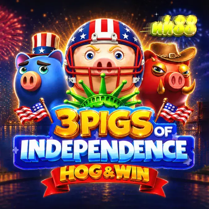 Giao diện trò chơi 3 Pigs of Independence Hog & Win với chủ đề ngày lễ hội