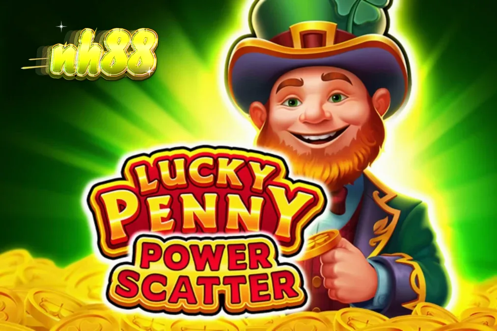 Giao diện trò chơi Lucky Penny Power Scatter với hình ảnh yêu tinh và rừng cây xanh.